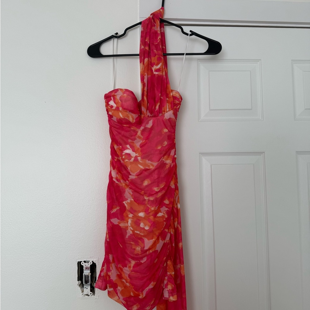 Hello Molly Fuchsia & Orange One-Shoulder Floral Dress - Picture 2 of 4